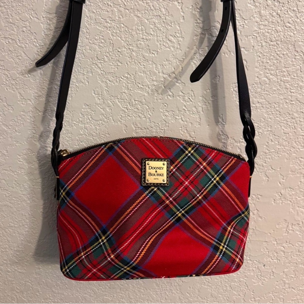 Dooney & Bourke Red and Green Plaid Crossbody Bag